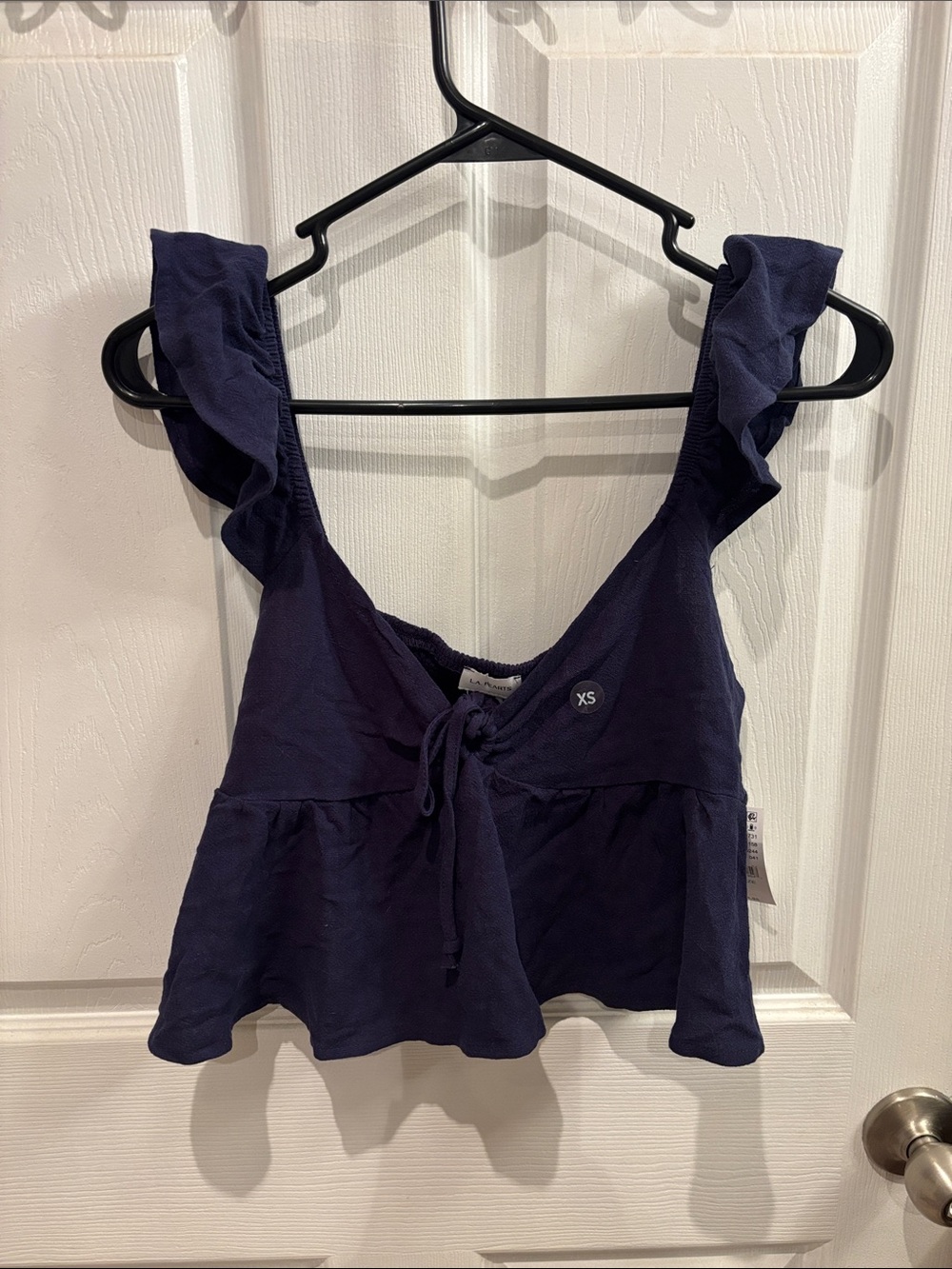 Navy Blue Linen Blend babydoll top from Pacsun